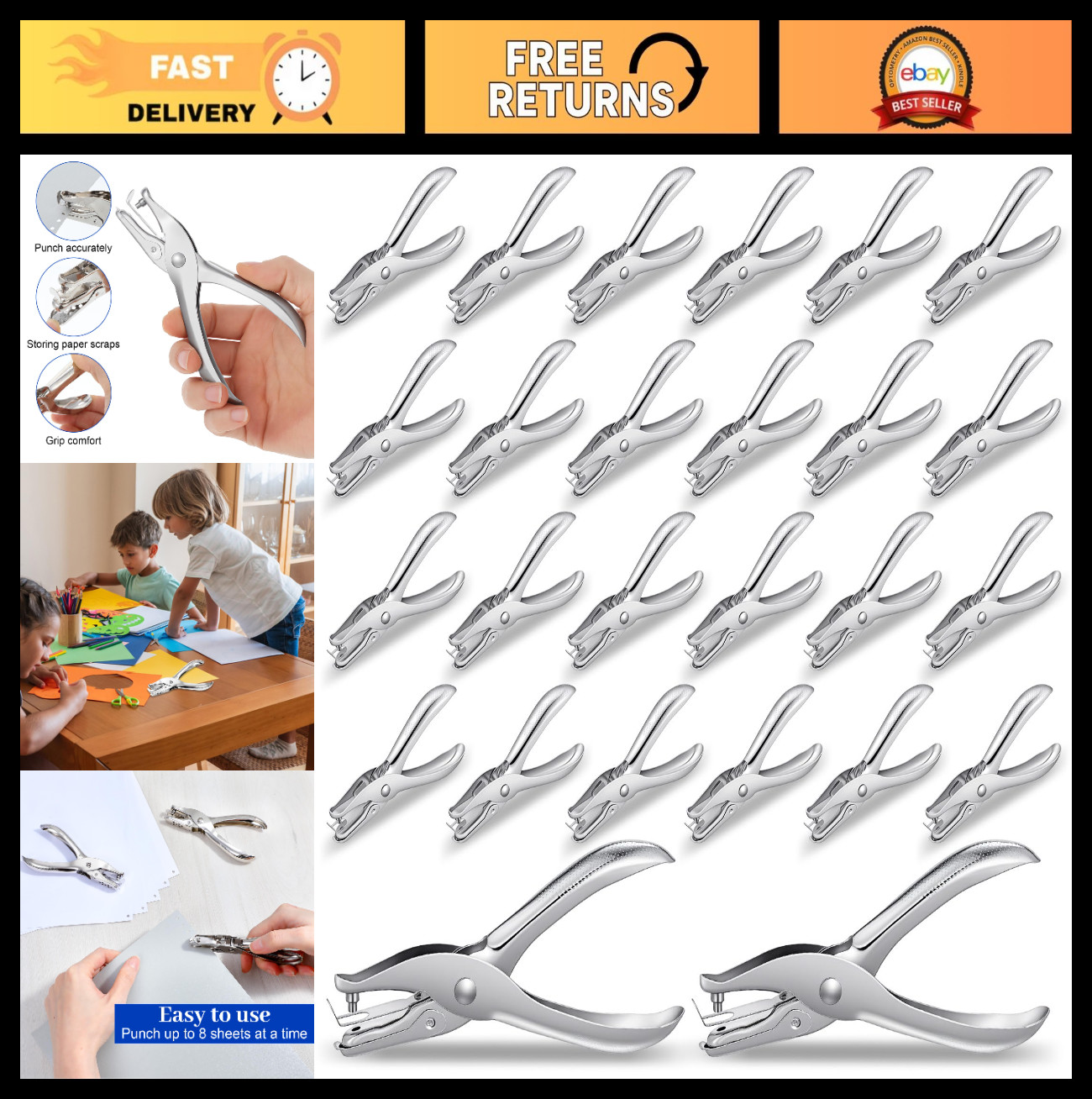 24 Pcs Metal Single Hole Punch, 1/8" Circle Punch for Paper, Cards, Scrapbooking
