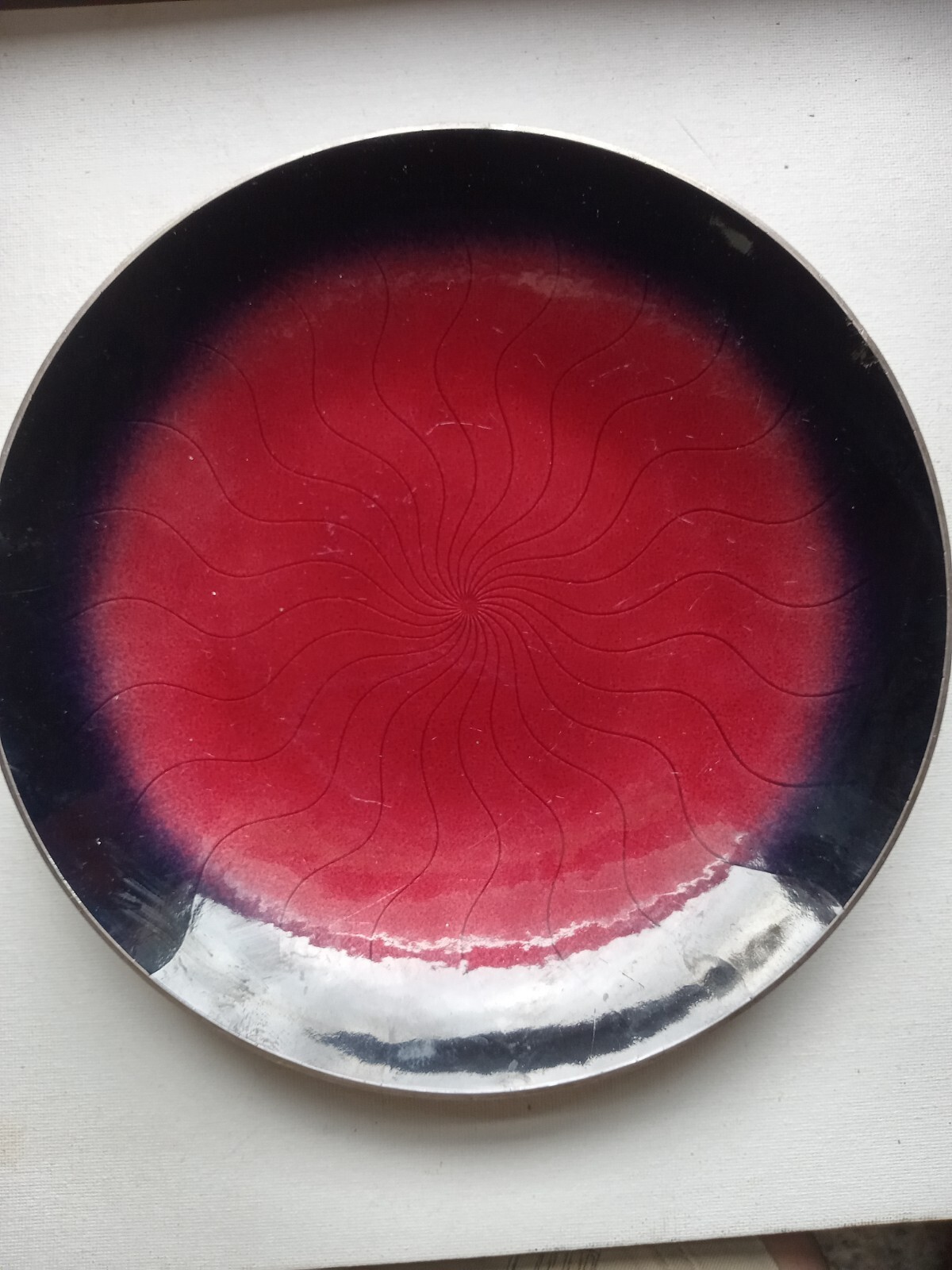 Rare Vntg Modernist Towle Silversmiths Enameled Silver Plate Tazza Dish 7 1/2"