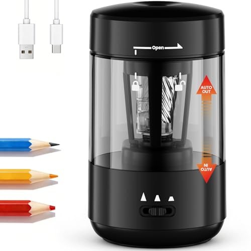 Electric Pencil Sharpener for Classroom, Fully Automatic Pencil Sharpener Black