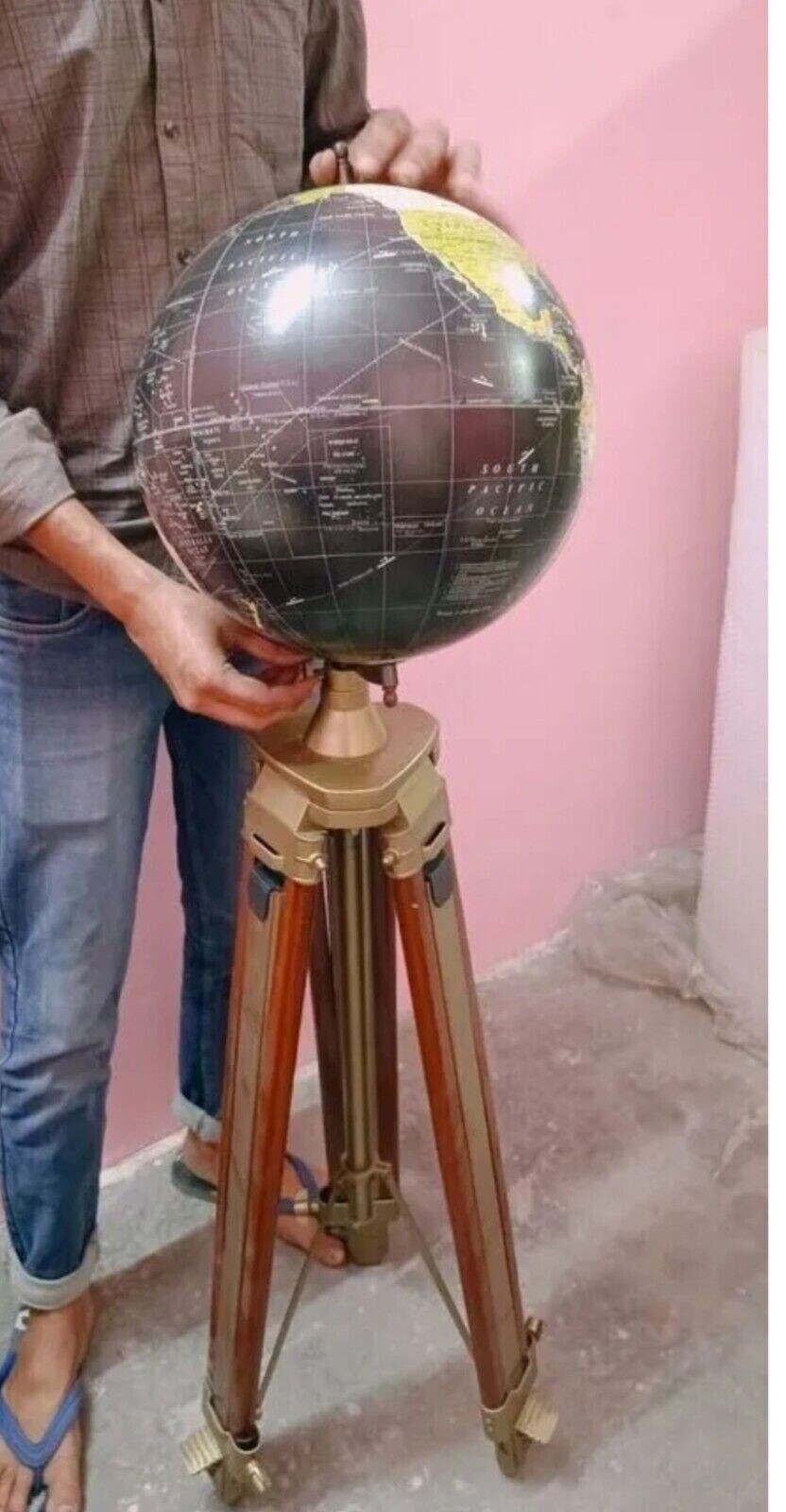 World Map Globe Antique Tripod Stand World Authentic Adjustable Modern Map Globe
