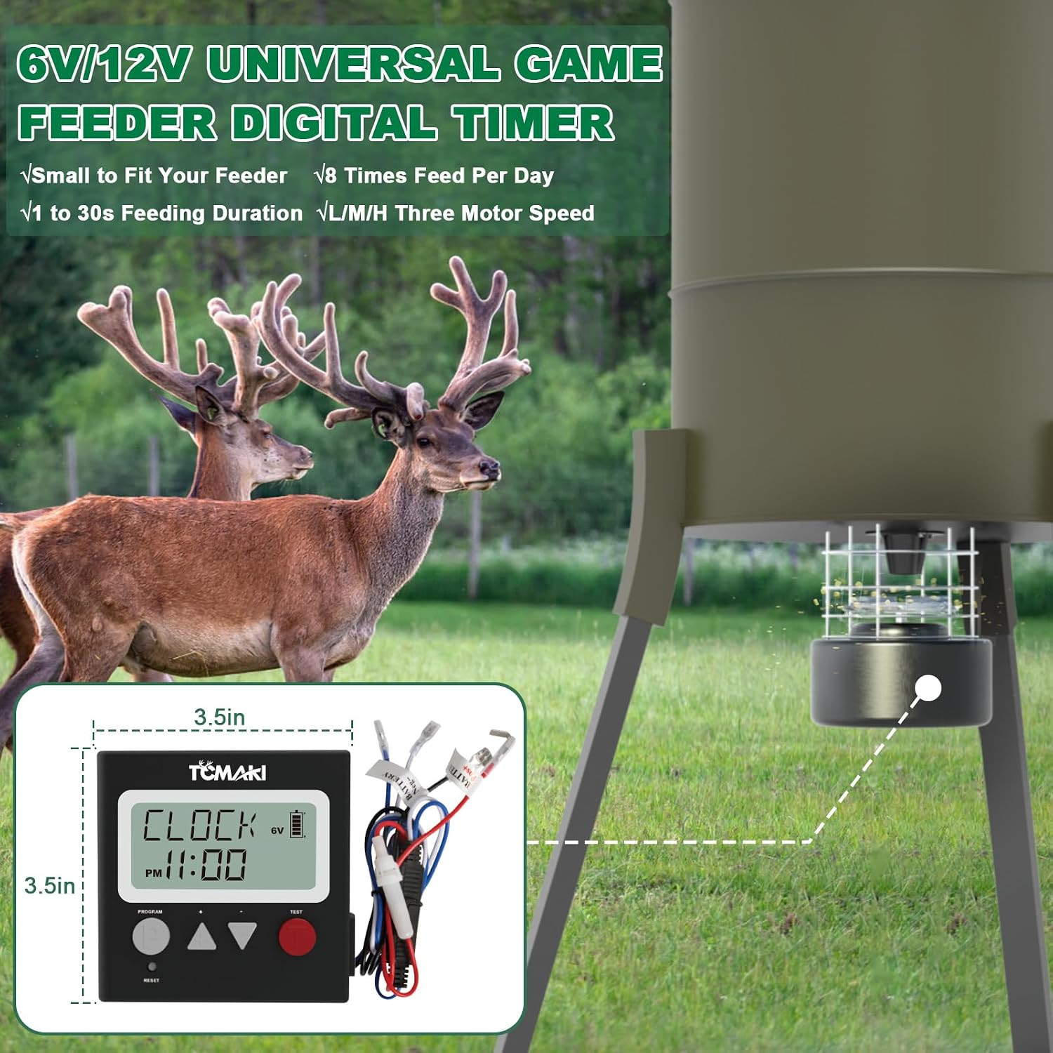 Game Feeder Digital Timer, Deer Feeder Timer, 6V/12V Kit for Goat Feeding, 8 Fee