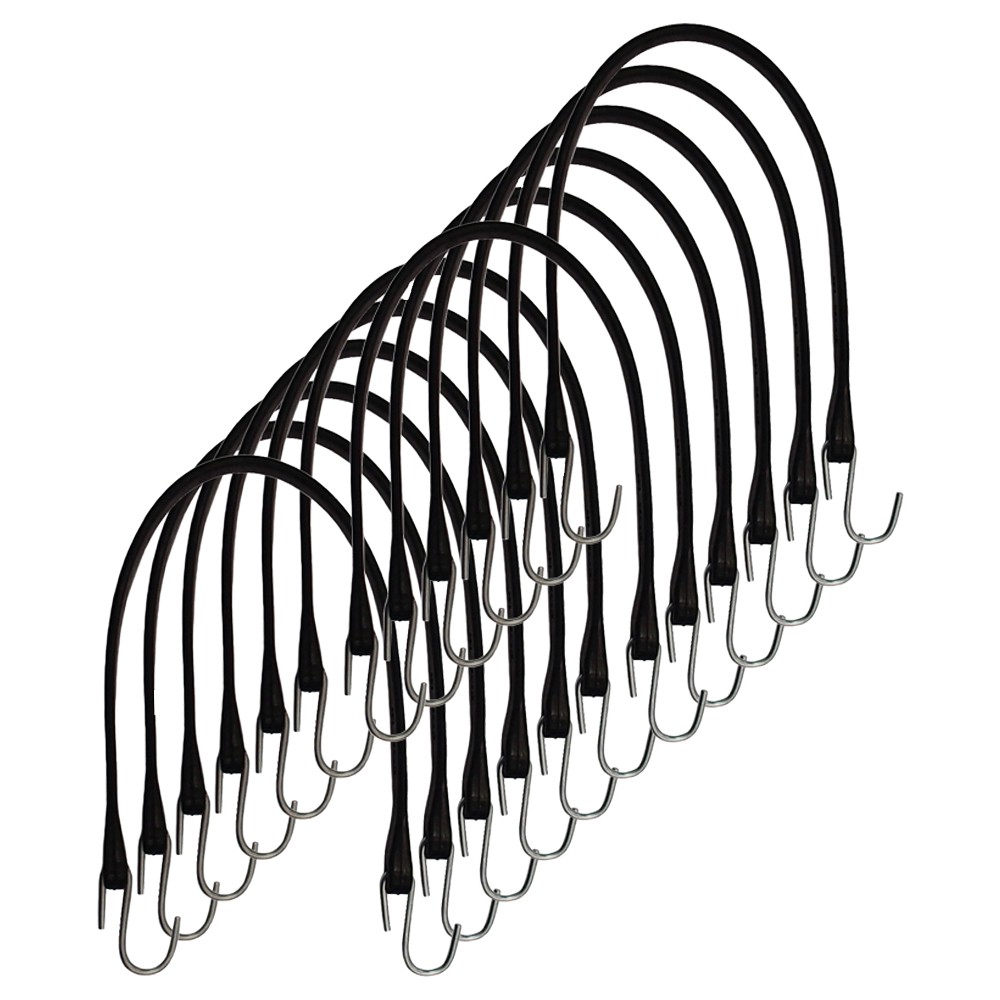 21" Natural Rubber 12pc Bungee Stretch Straps with S-Hook Truck Tie Down Tarps