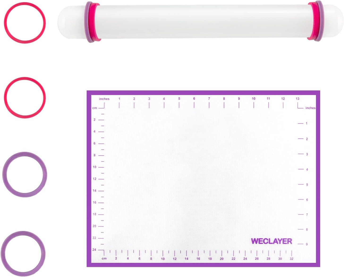 Clay Roller with Thickness Rings and 16" X 12" Silicone Clay Mat with Measuremen