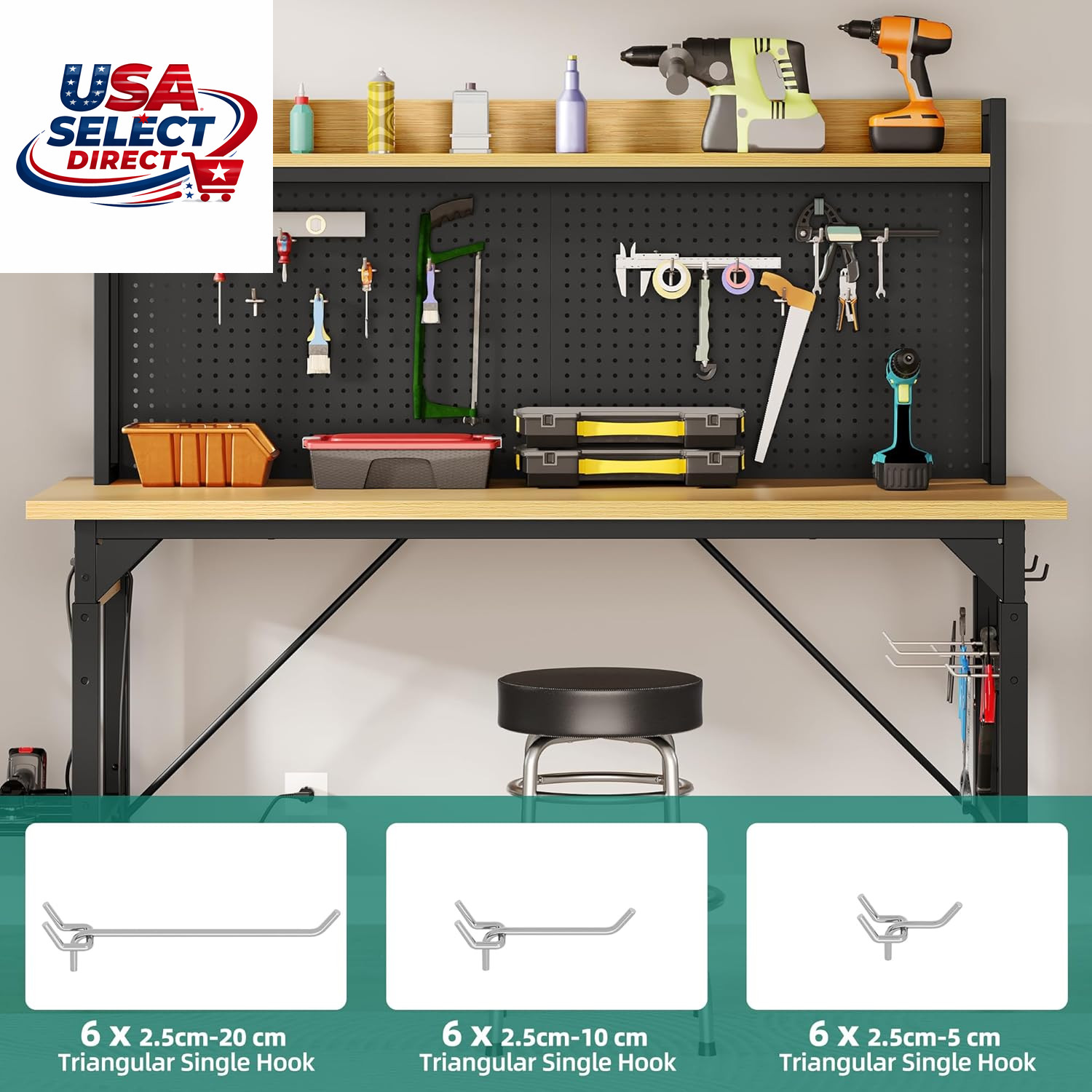 48" Adjustable Workbench with Pegboard, Wheels, 1600 LB Capacity