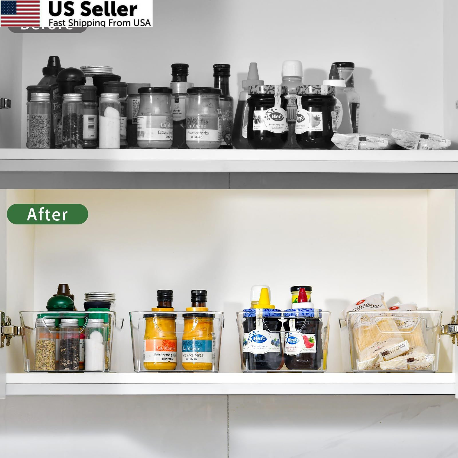 AntStep 12 Pack Clear Plastic Storage Bins, Pantry Organizers Medium,