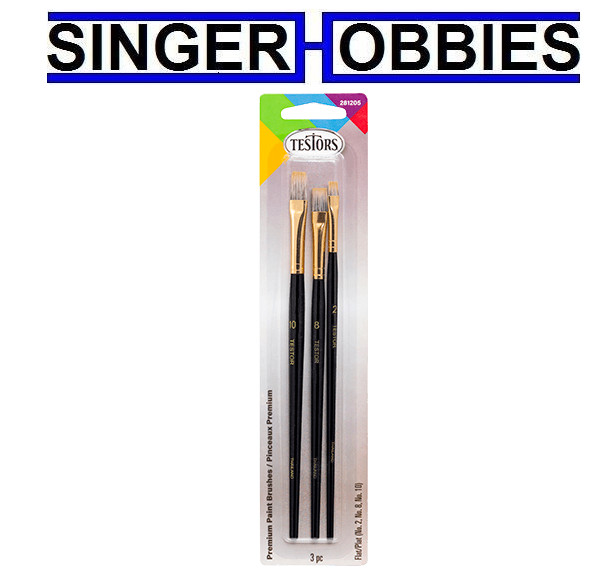 Testors TES281205 3 Piece Premium Flat Brush Set