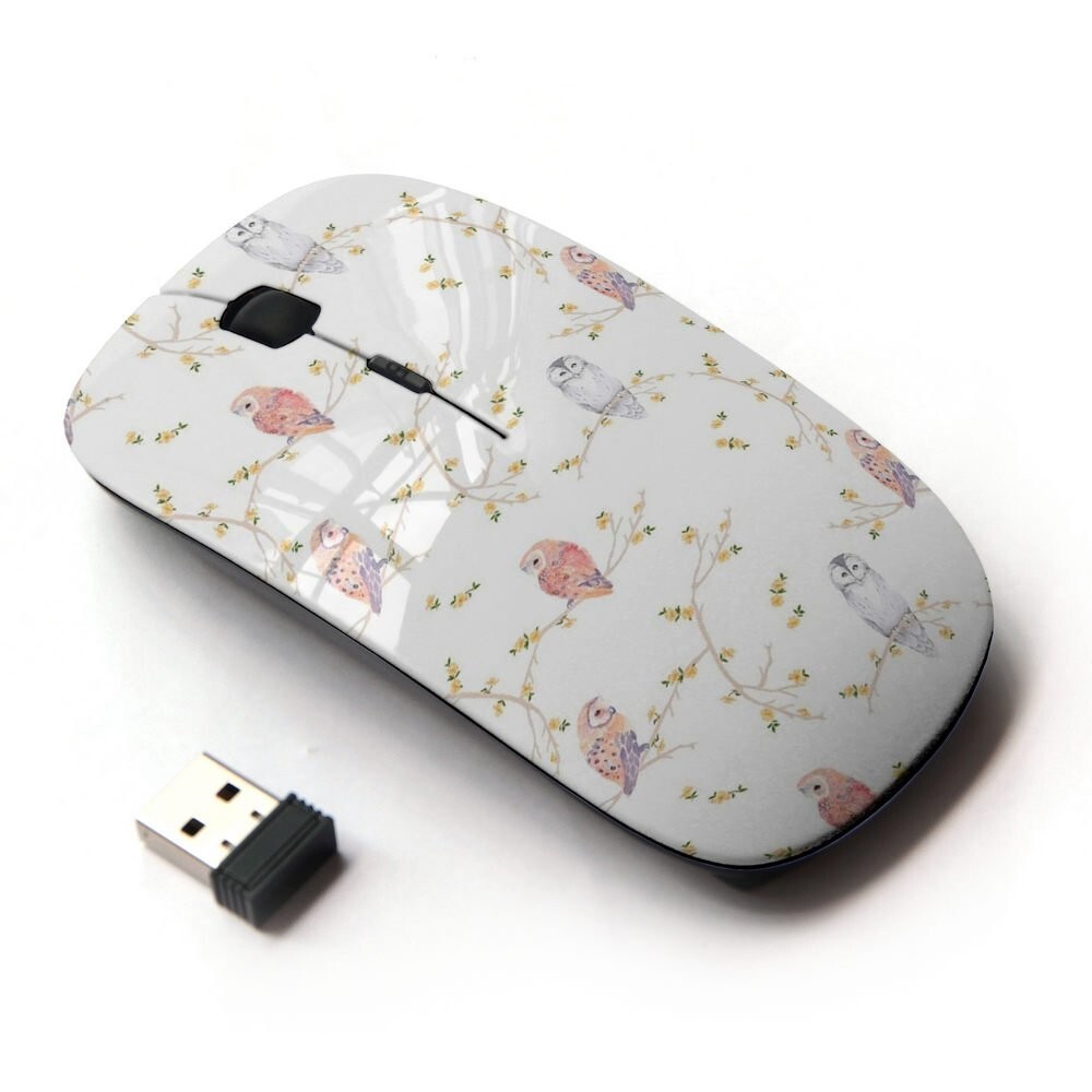 KOOLmouse [ Optical 2.4G Wireless Mouse [ Owl Branch White Pink Blue Pattern ]