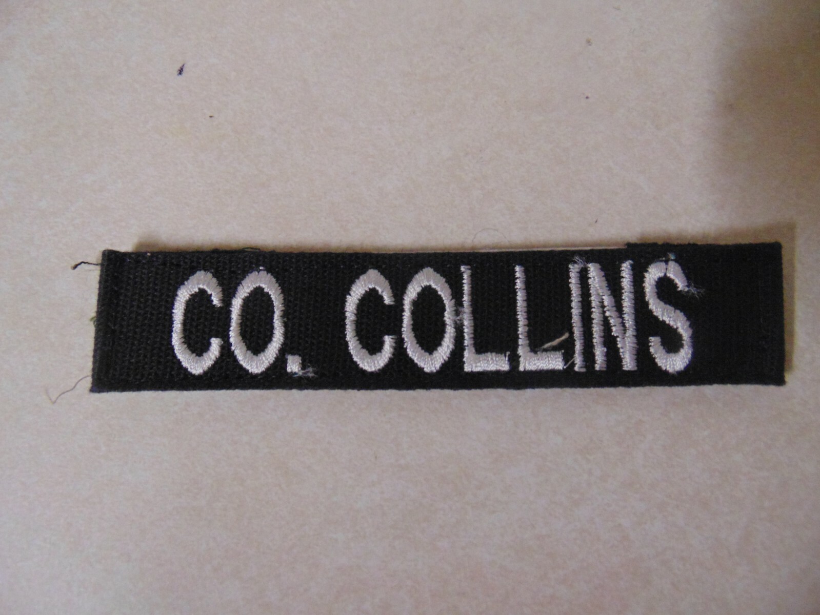 US MILITARY PATCH NAME TAPE TAG SEW ON OLDER BLACK WITH NAME CO. COLLINS HOOK LO