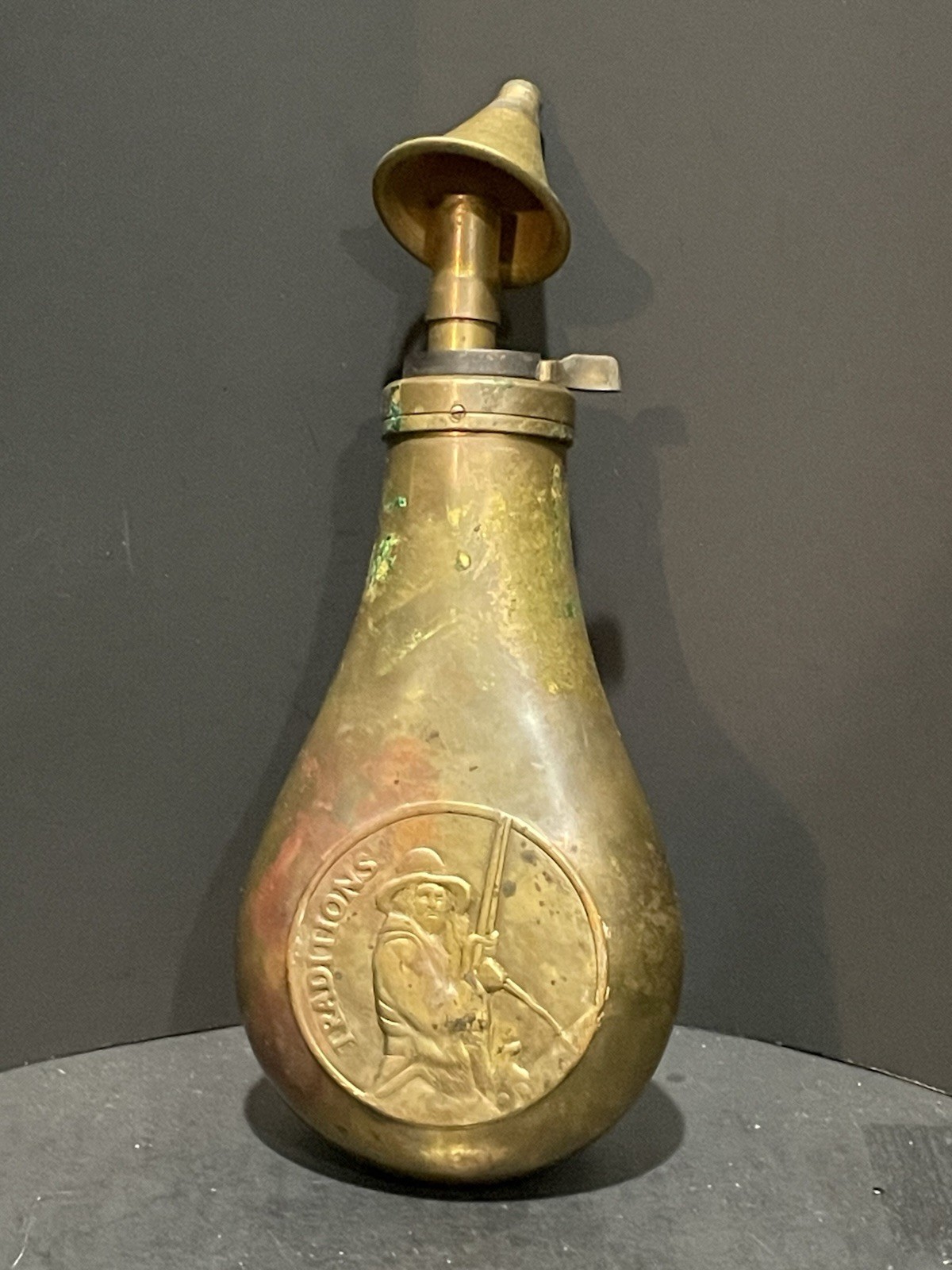 Old Brass Victorian Style Tradition Gun Powder Flask Bottle Funnel Antique Gift