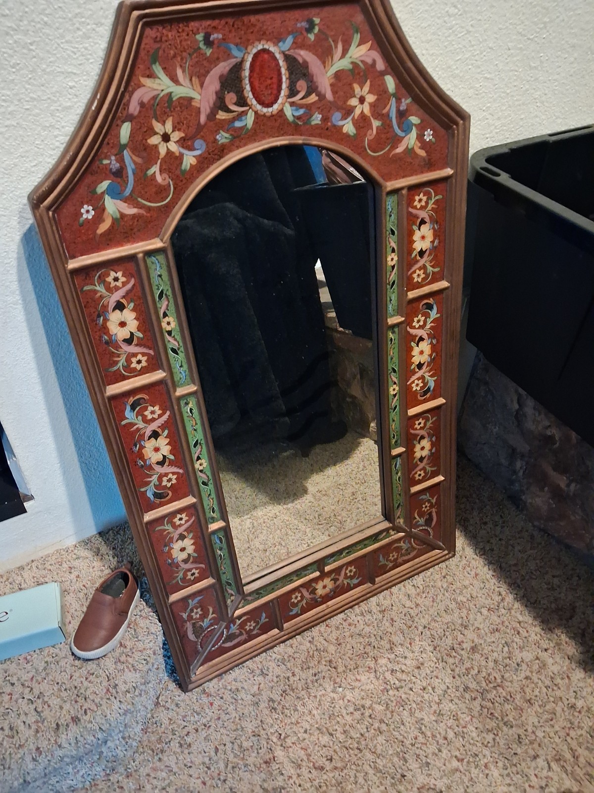 Grand 40" Peruvian Reverse-Painted Glass "Cusco School" Mirror