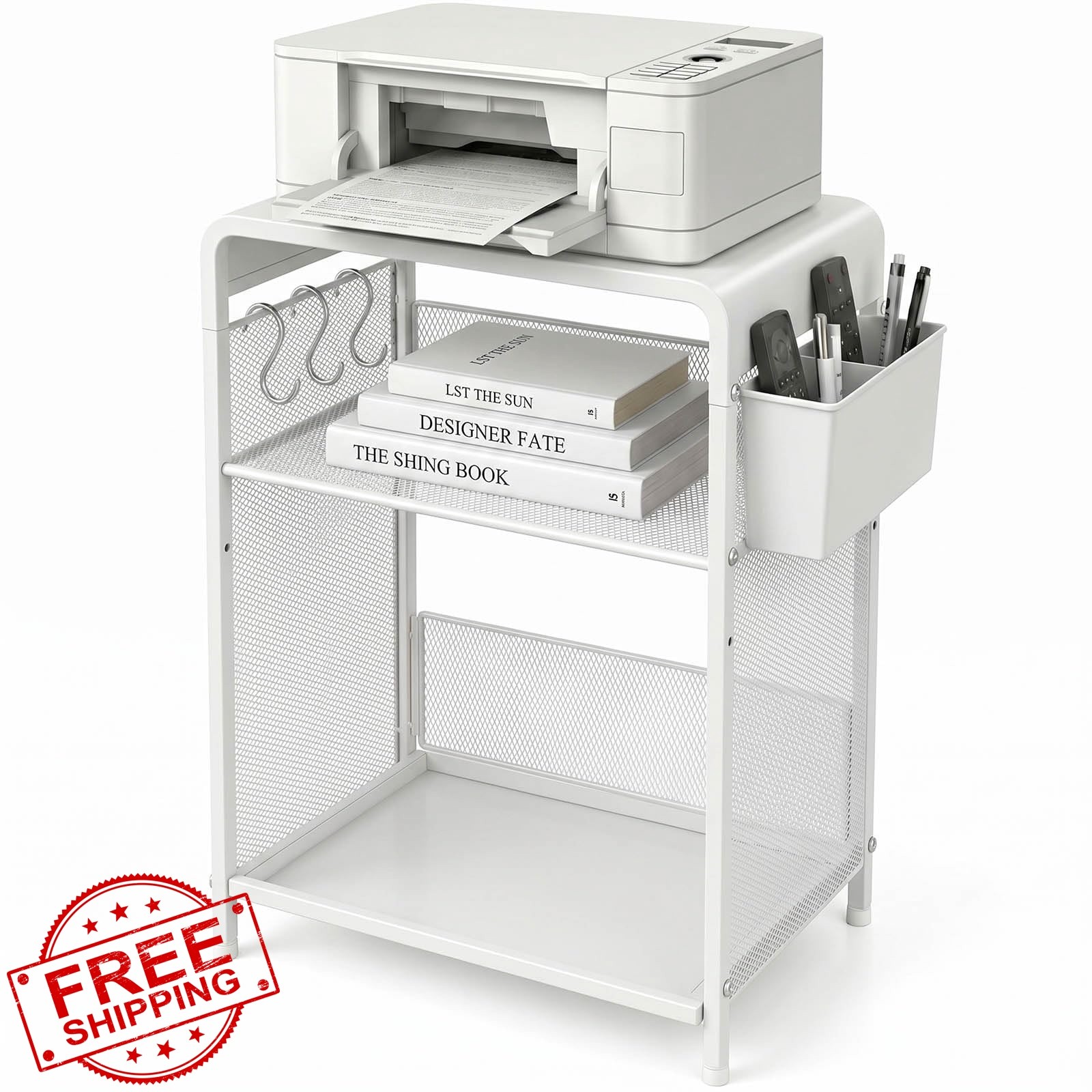 ECOLOVI Printer Stand White Metal 3 Tier Adjustable