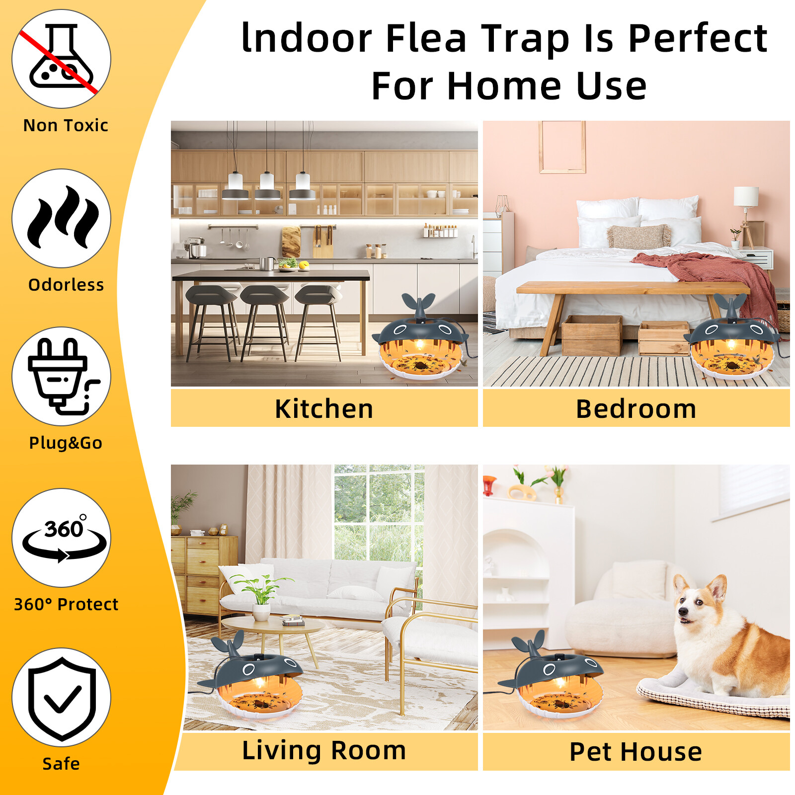 Flea Traps – 2 Pack, Light-Activated, Safe for Pets & Kids US