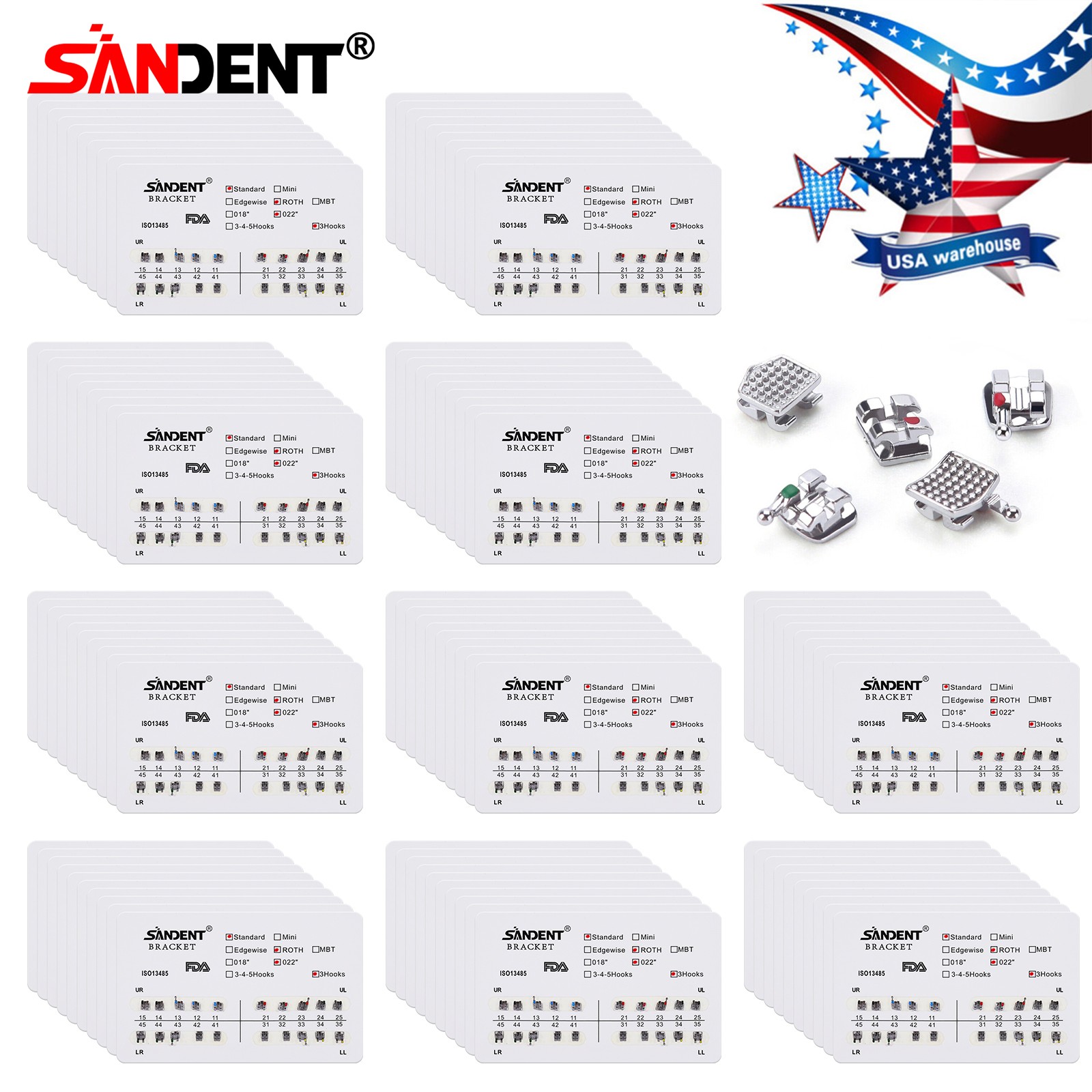 Dental Orthodontics Brackets Brace Standard Roth.022 Hooks 3 Metal 20pcs/pack DL