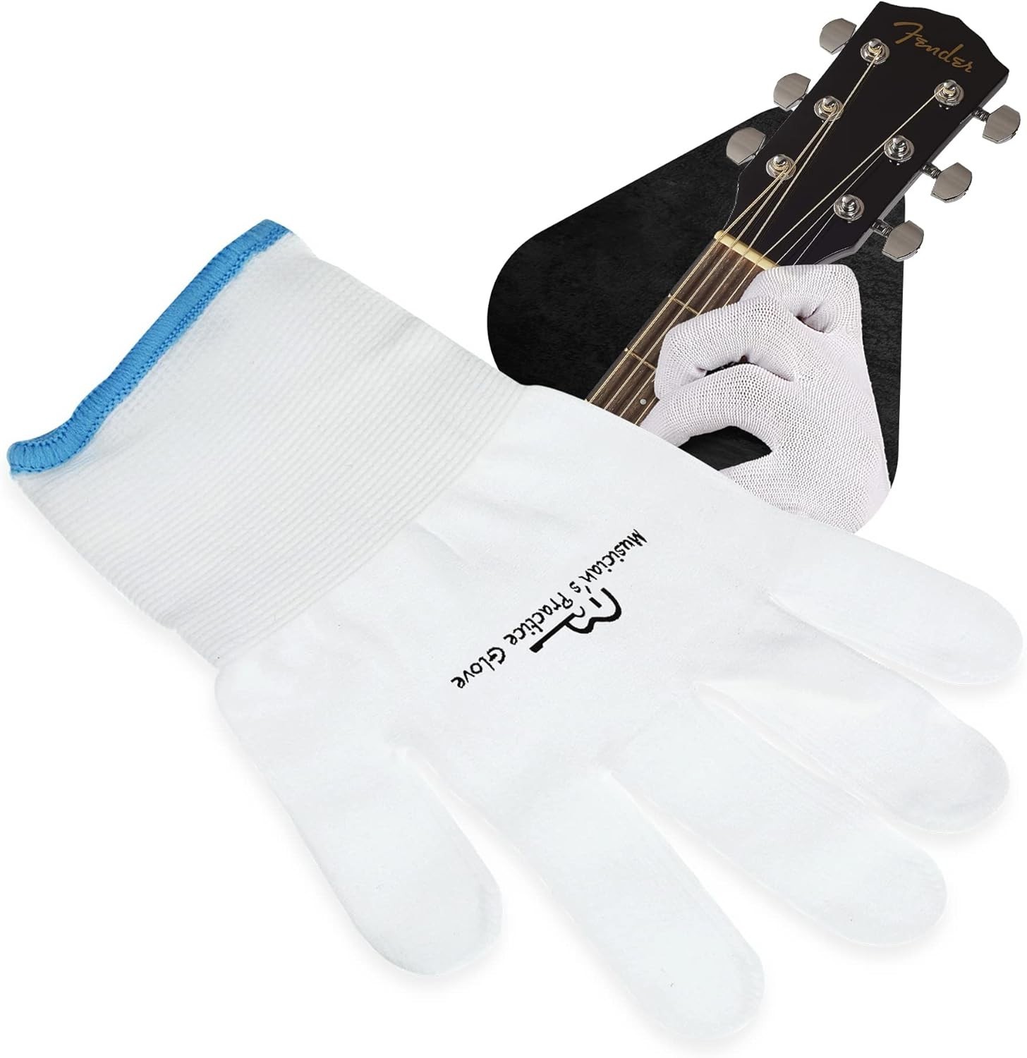 Musician's Practice Glove - Guitar Gloves for Men and Women - Large, White