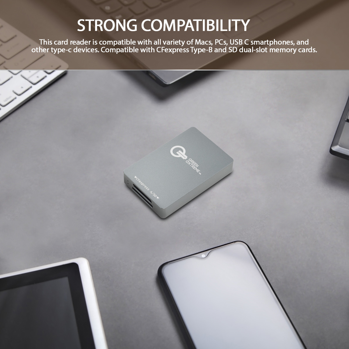 Green Extreme USB-C 3.2 Gen 2 CFexpress Type-A and SD UHS-II Memory Card Reader
