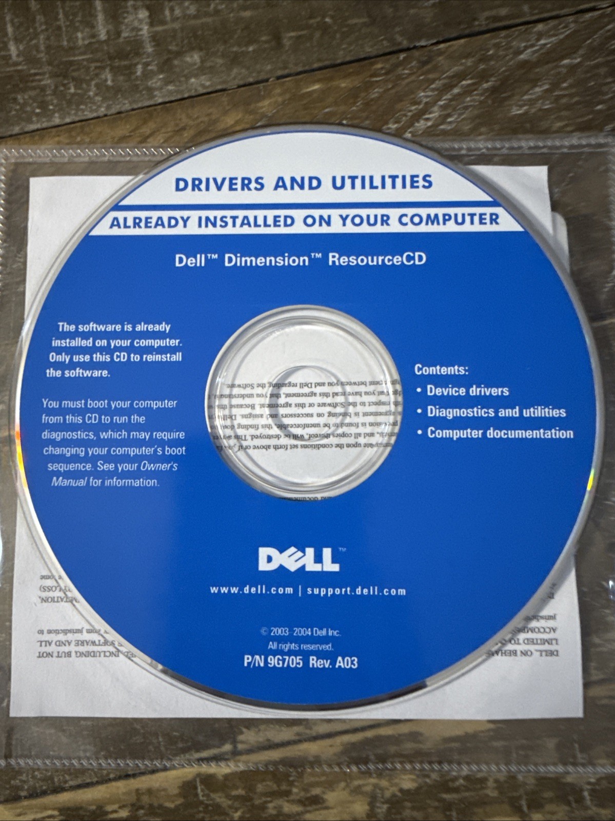 Dell Drivers & Utilities Dimension ResourceCD Software PC Cd Rom