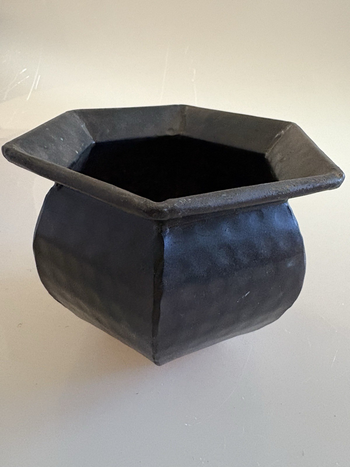 Antique Metal Planter 5x4x6”