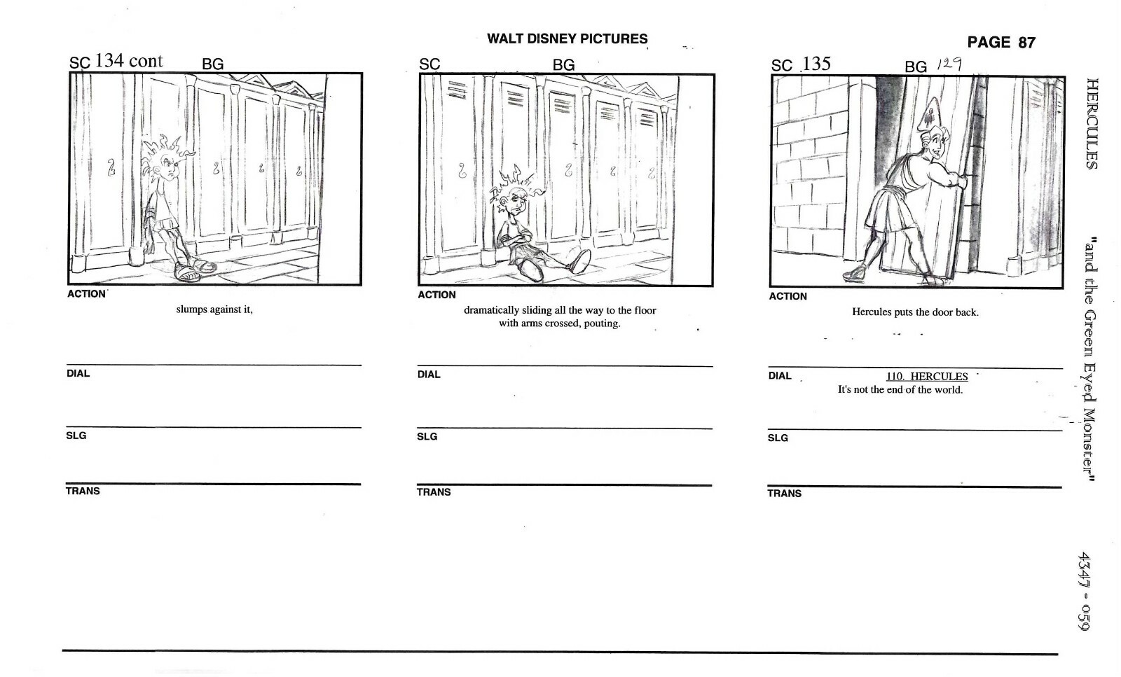 Disney's Hercules: The Animated Series Production Studio Copy STORYBOARD Page