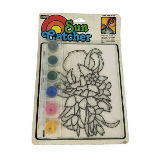 VINTAGE 1995 CRAFT HOUSE SUN CATCHER WINDOW ART FLOWERS LOOKS LIKE STAINED GLASS