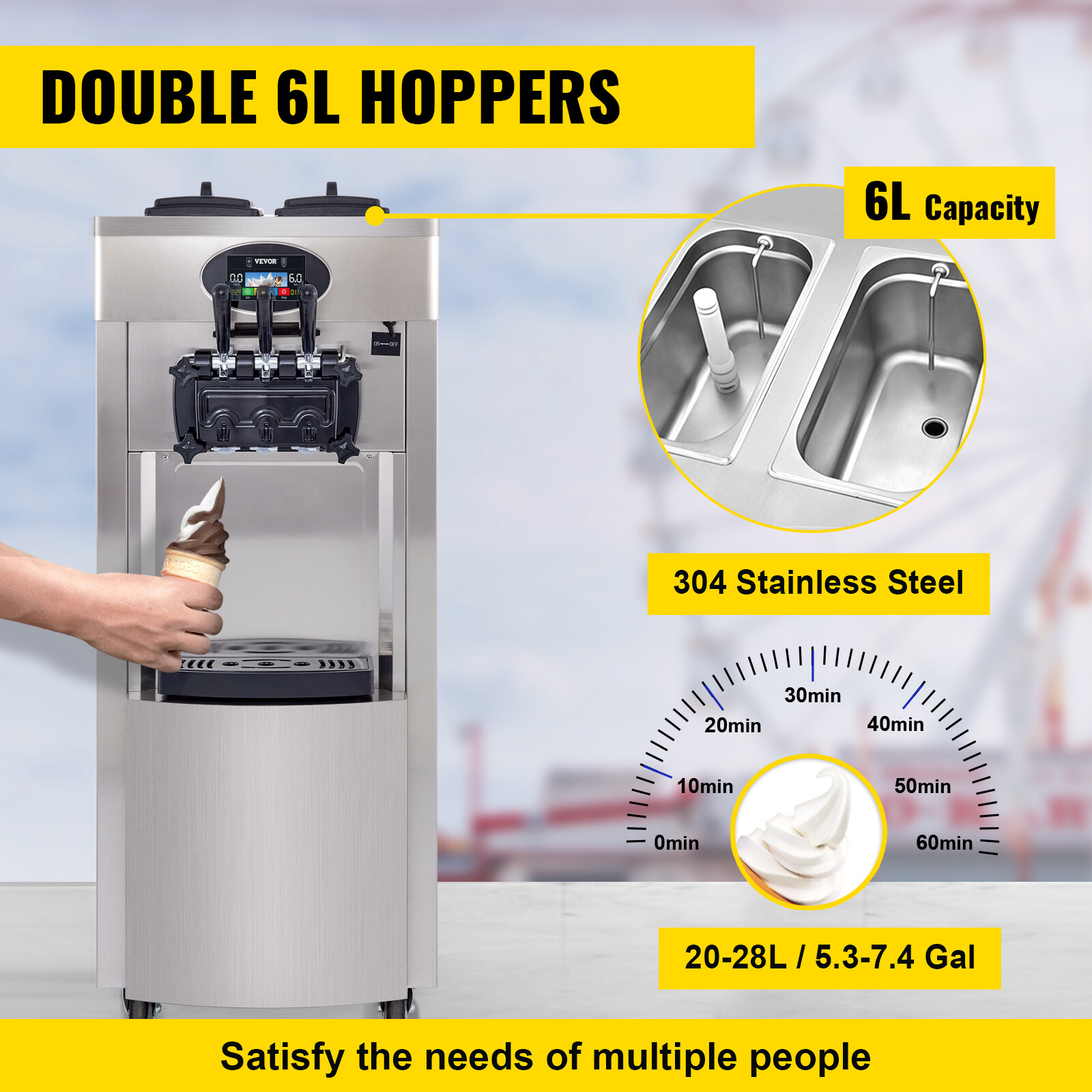 SIHAO Commercial Ice Cream Machine 2200W 3-Flavor Soft Serve Ice Cream Maker US