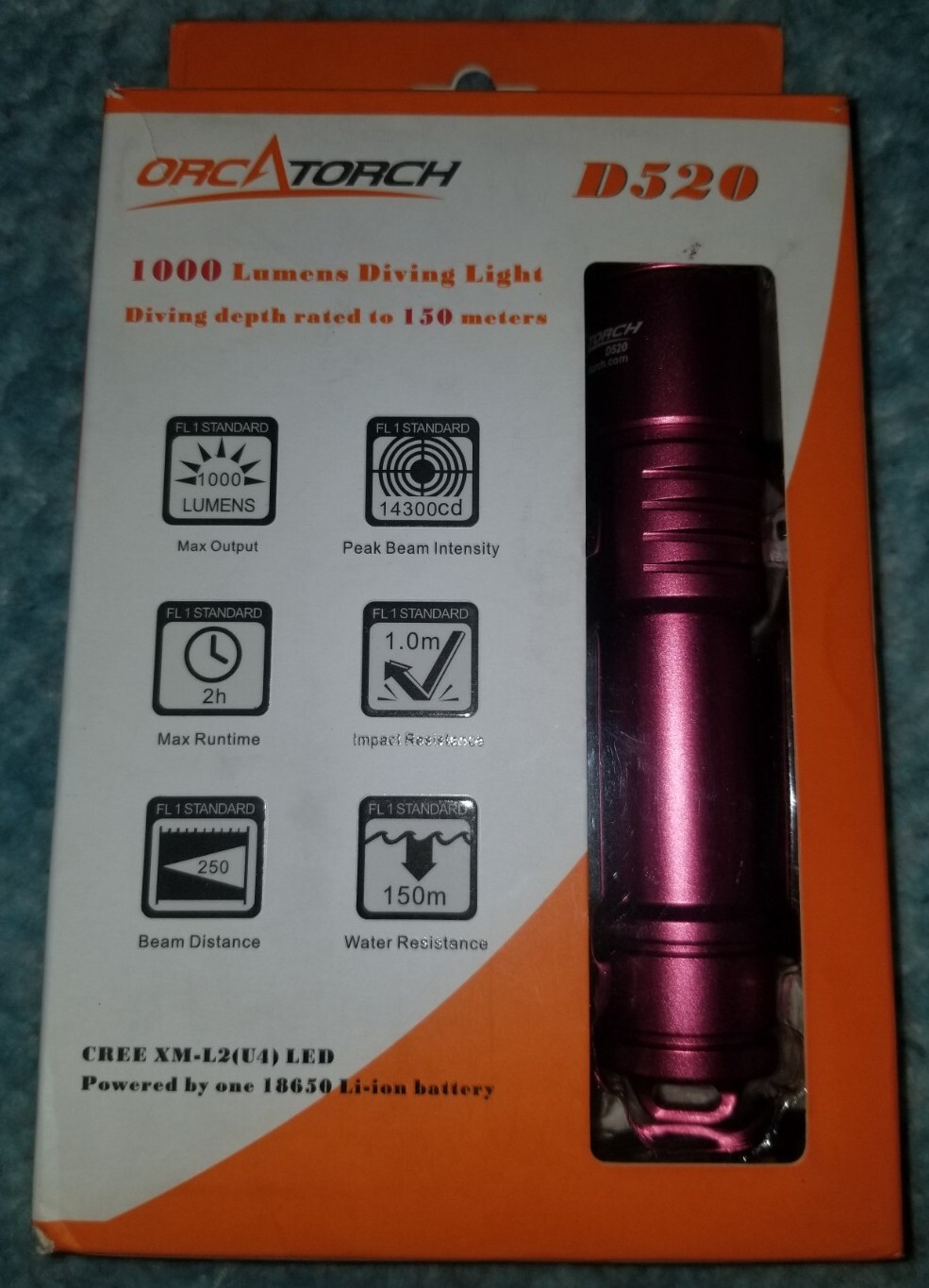 ORCATORCH D520 Scuba Dive Light 1000 Lumens Waterproof Diving Torch Red