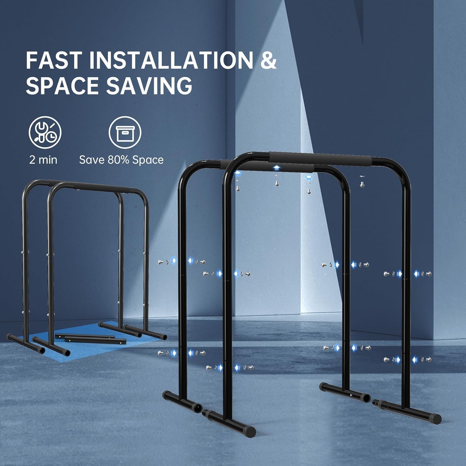 Pull Up Dip Station for Home Gym - Adjustable, Space-Saving Upper Body Training