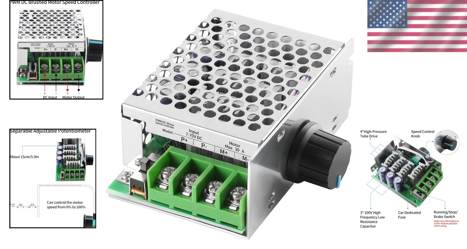 Effortless Motor Control: 30A PWM Speed Controller for 7-70V Applications