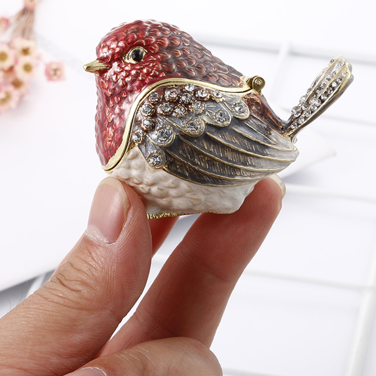 Vie jeune Hand Painted Enamel Hinged Trinket Box, Unique Mini Ring Multicolor