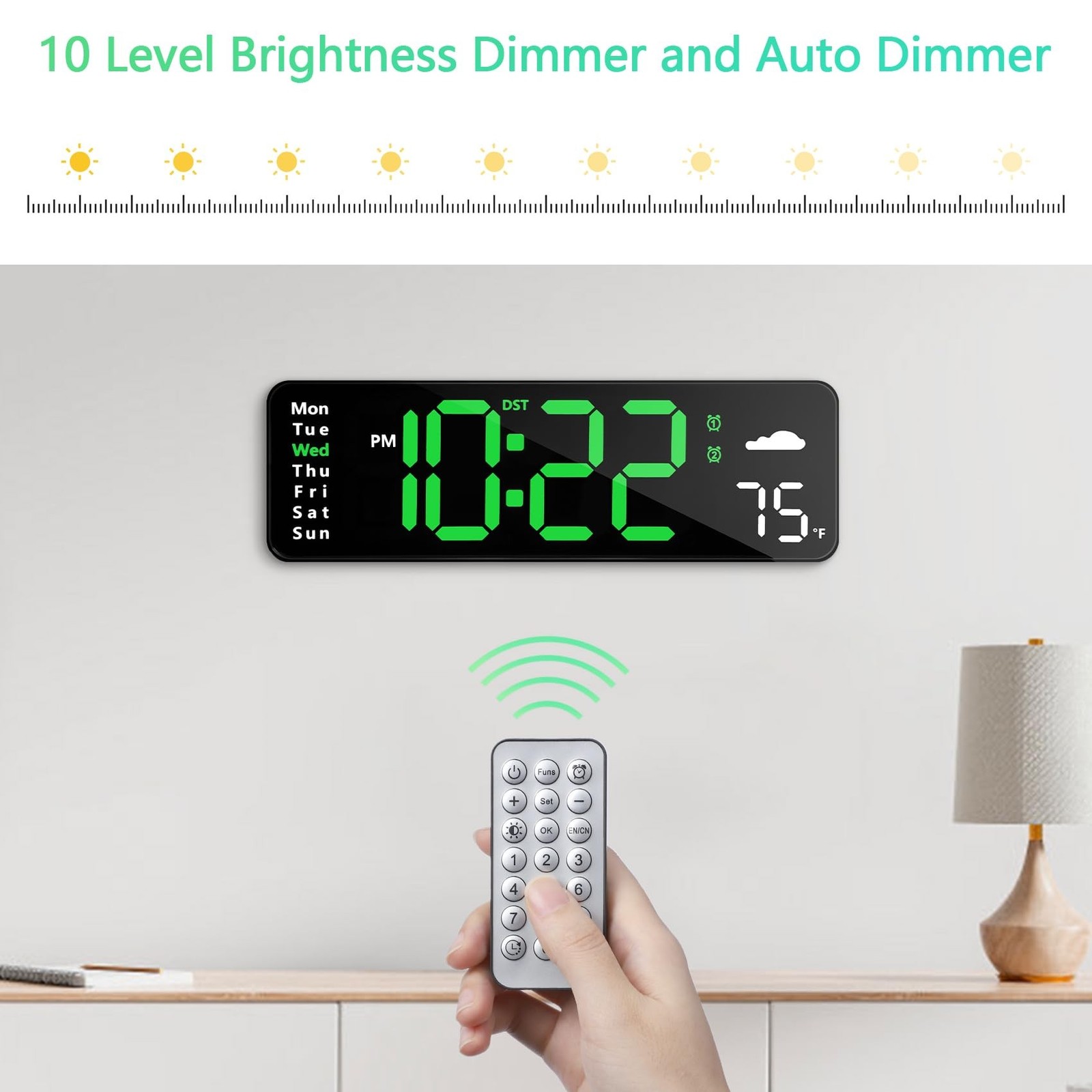Digital Wall Clock with Remote Control, Large Display Plug in LED Digital Ala...