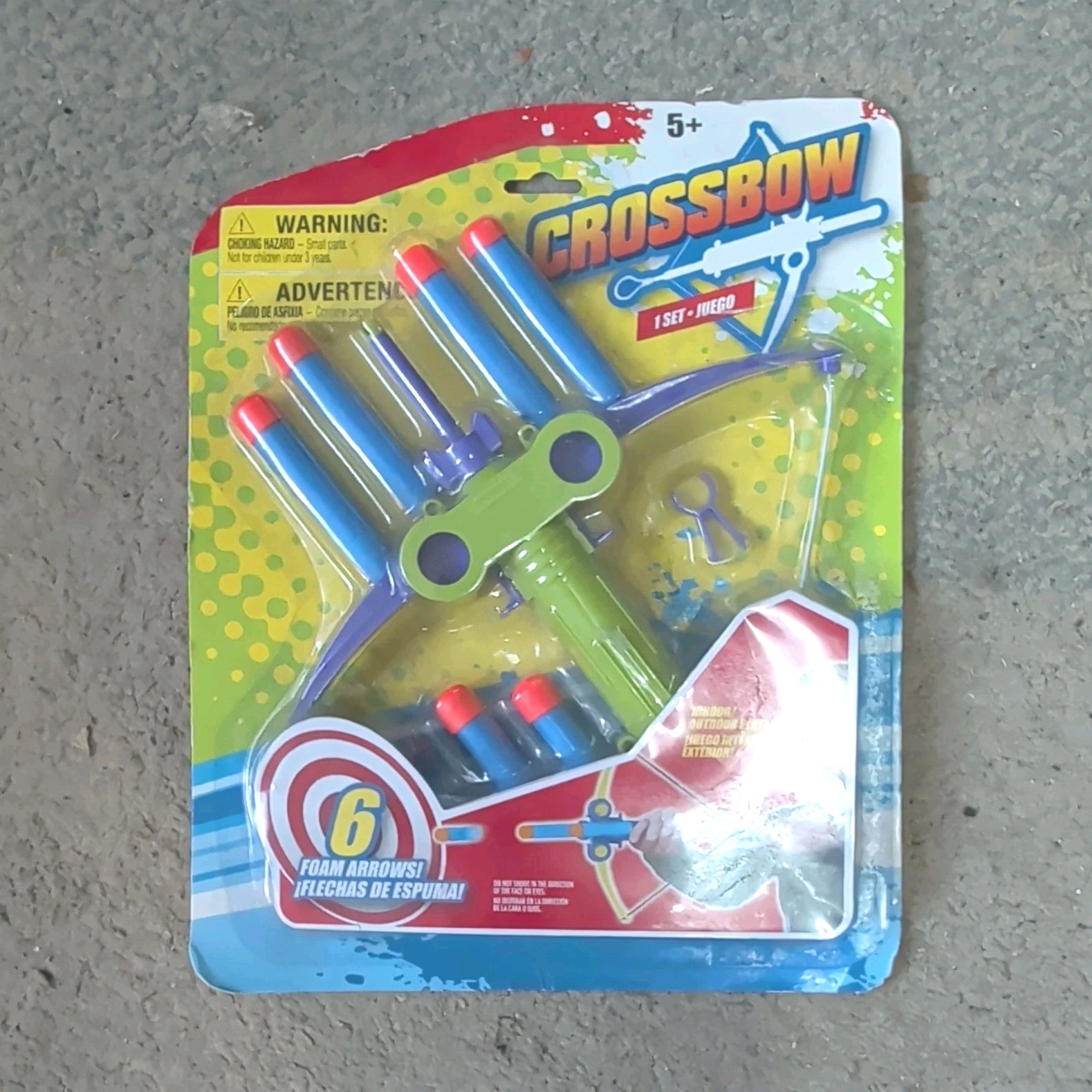 Toy Crossbow Set w/ 6 Foam Arrows, Ambidextrous Plastic Target, Youth