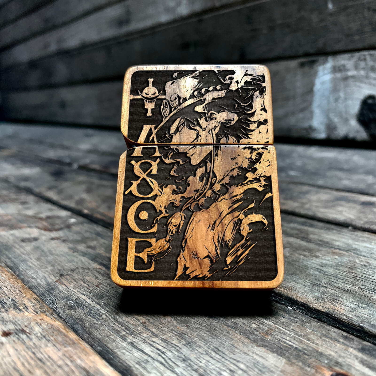 HANDMADE ENGRAVED LIGHTER - Ace One Piece Java Teakwood Lighter