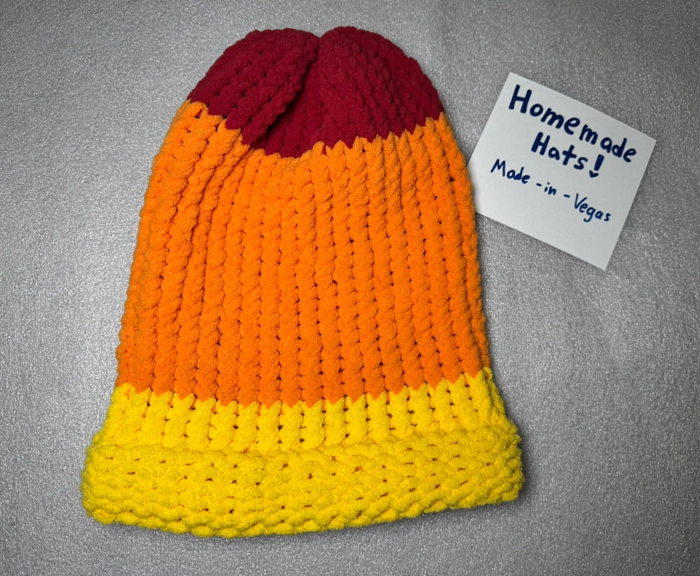 Chenille Women's Men's Handmade Slouchy Beanie Crocheted Hat Red Orange Yellow