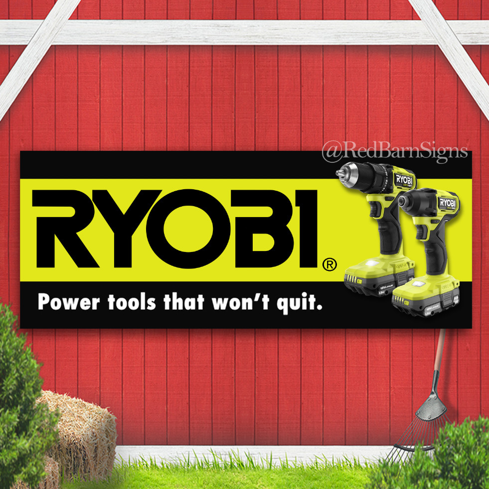 Ryobi Rebels garage art workshop man cave banner sign drill driver