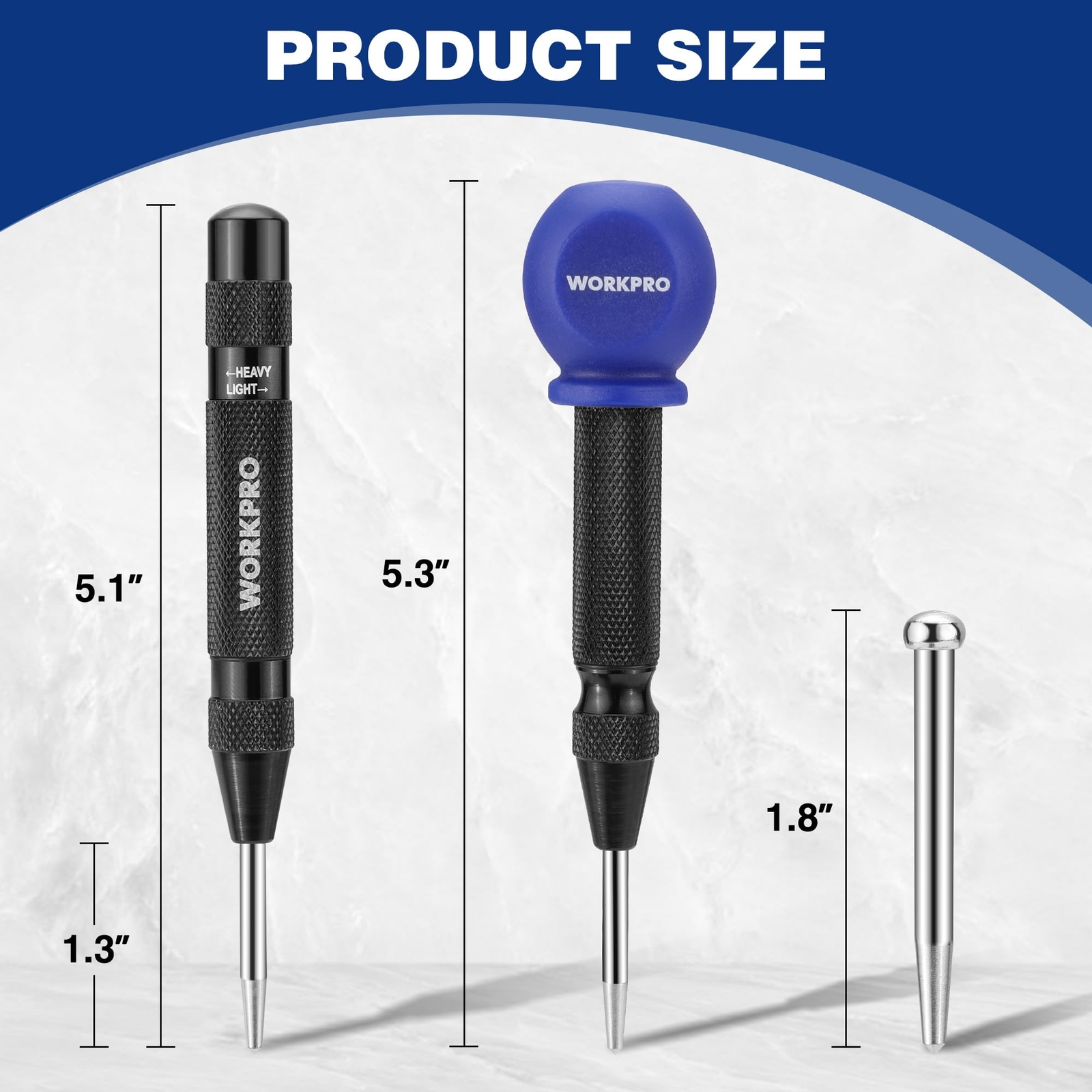 WORKPRO 2Pack Automatic Center Punch Adjustable Spring Loaded Metal Center Punch