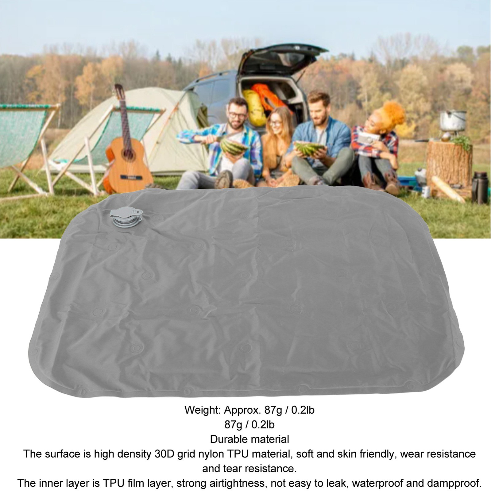 (Grey)Outdoor Inflatable Cushion Foldable Inflatable Sitting Pad Portable So BL