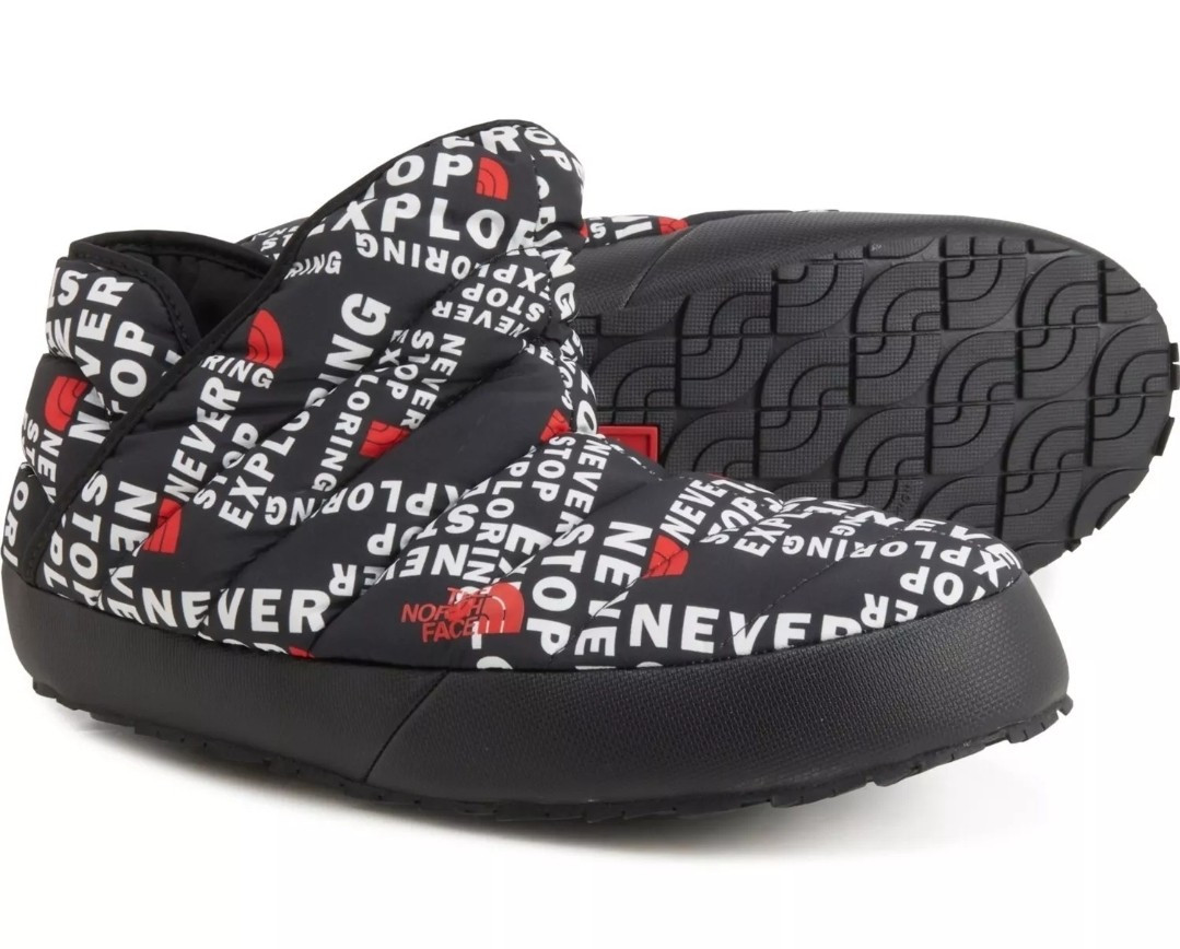 The North Face Black and Red Slip-On Loafers with Text Pattern