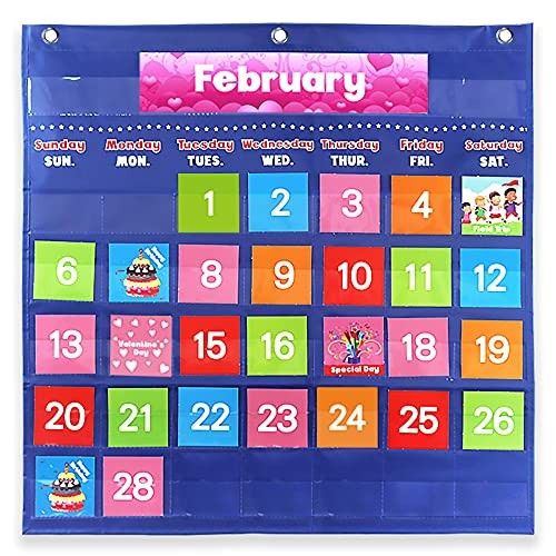 Large Classroom Calendar Pocket Chart With 88 Colorful Cards-durable N