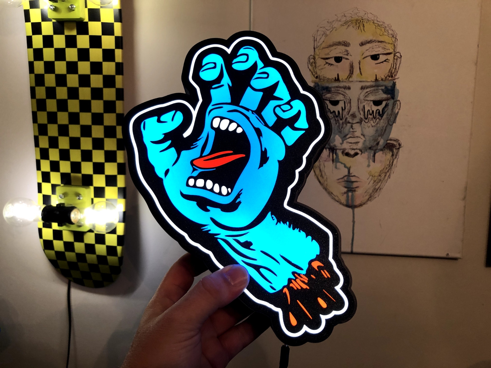 Santa Cruz Screaming Hand, 3D Printed LED Light Box, USB-C Power Cable