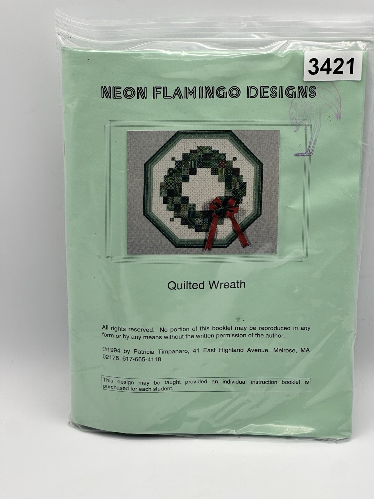 Neon Flamingo Designs 1994 Quilted Wreath Pattern With Threads