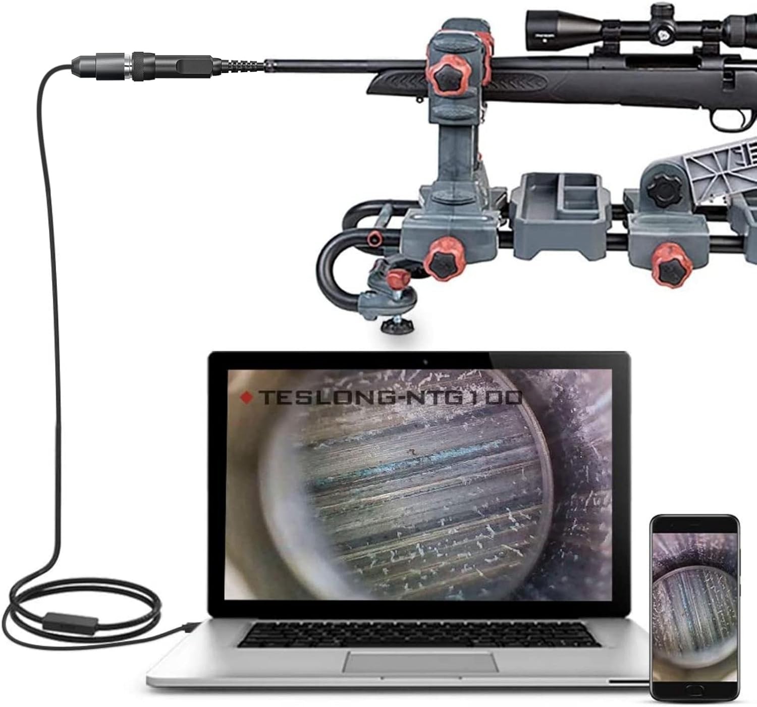 Teslong Rifle Borescope, Bore Camera Gun Cleaning - Fits .20 Black