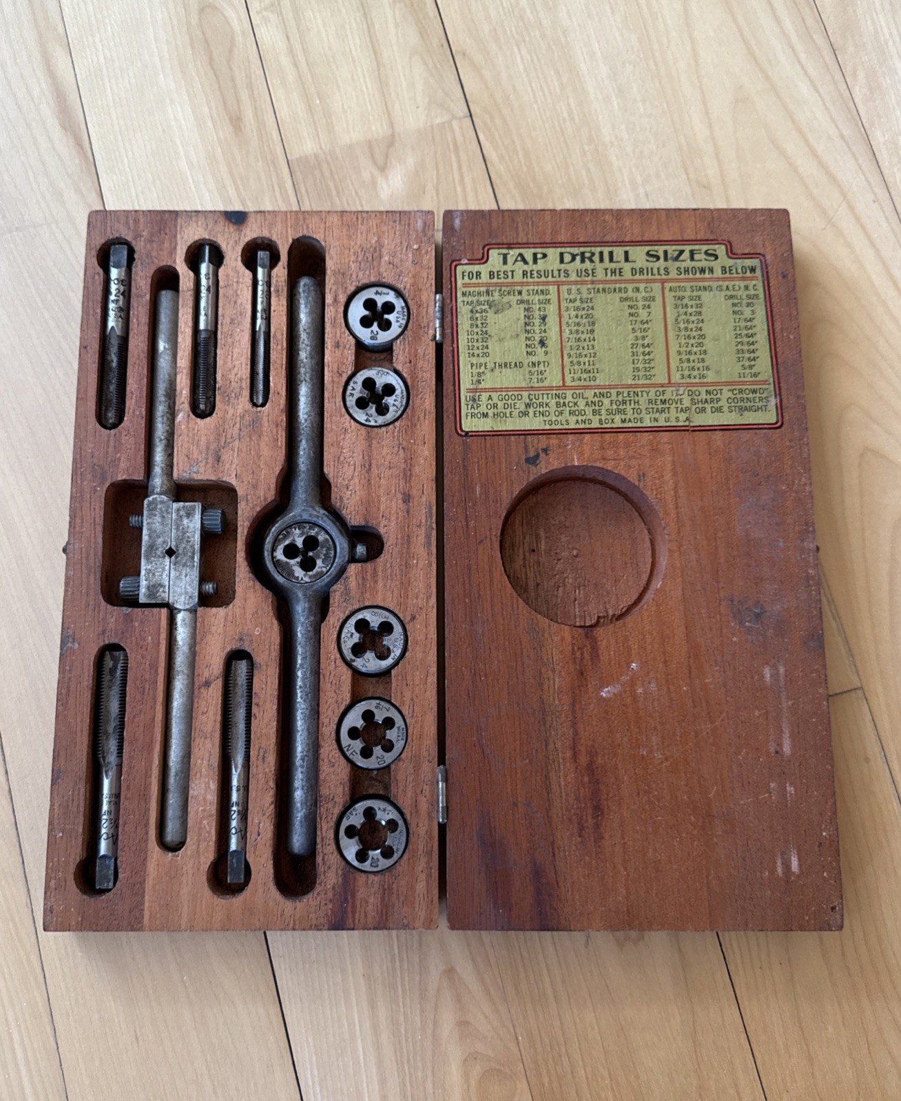 Vintage Henry L Hanson Ace Tap and Die Set w Wood Box Worcester Mass USA