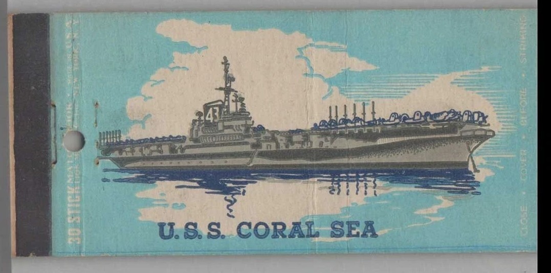 WW2 Matchbook Cover USS CORAL SEA CVA-43 US Navy Ship WWII Aircraft Carrier #1