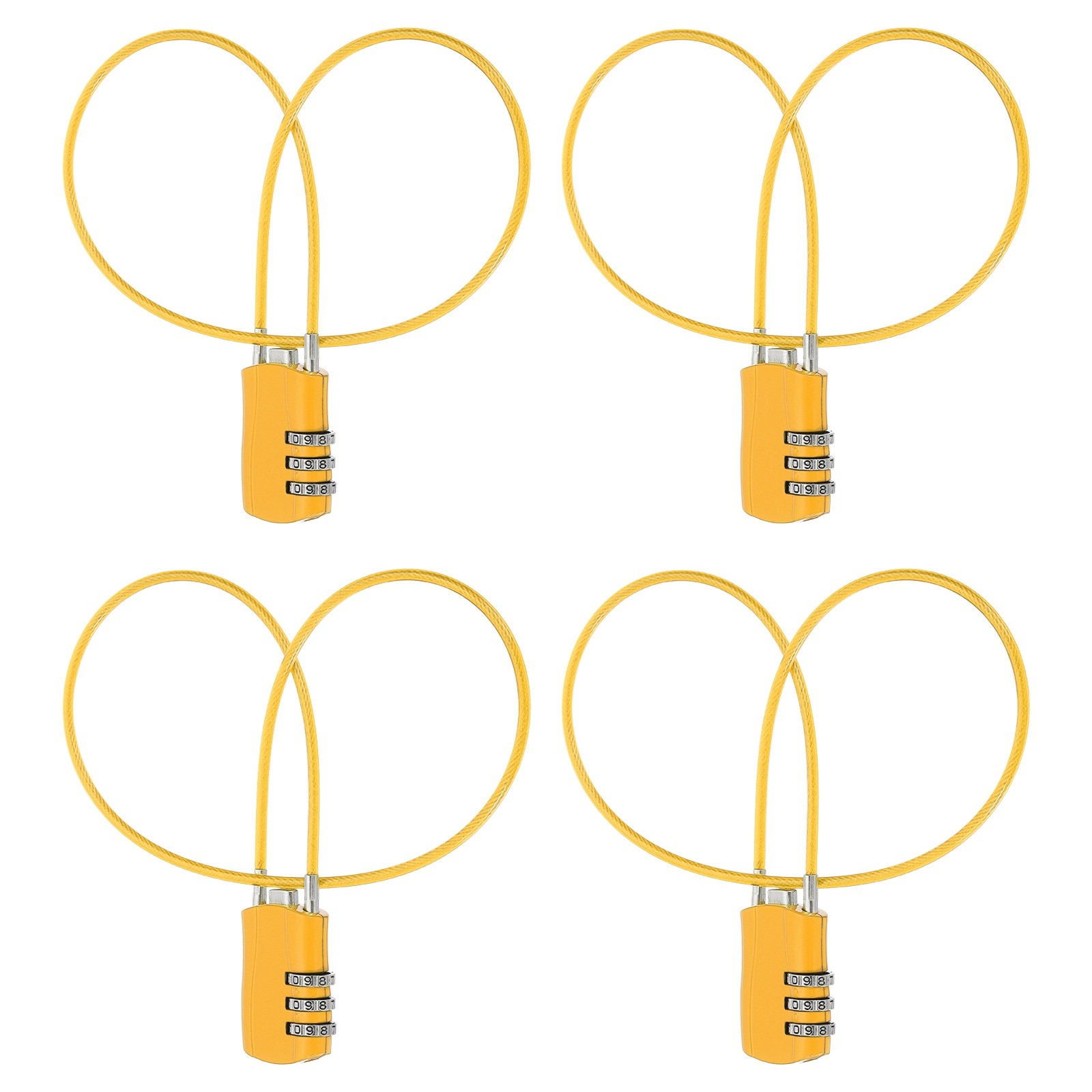 4 Pcs 3 Digit Luggage Cable Combination Lock with 20" Long Cable, Yellow