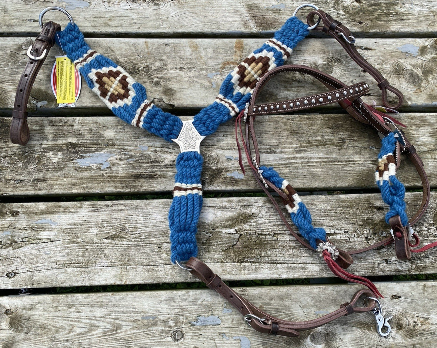 Showman Mountain View PONY mohair string Western breast collar/headstall set