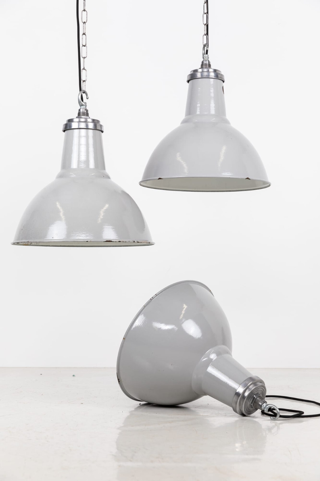 XL Vintage Industrial Grey Enamel Thorlux Factory Pendant Lamp Light Shade