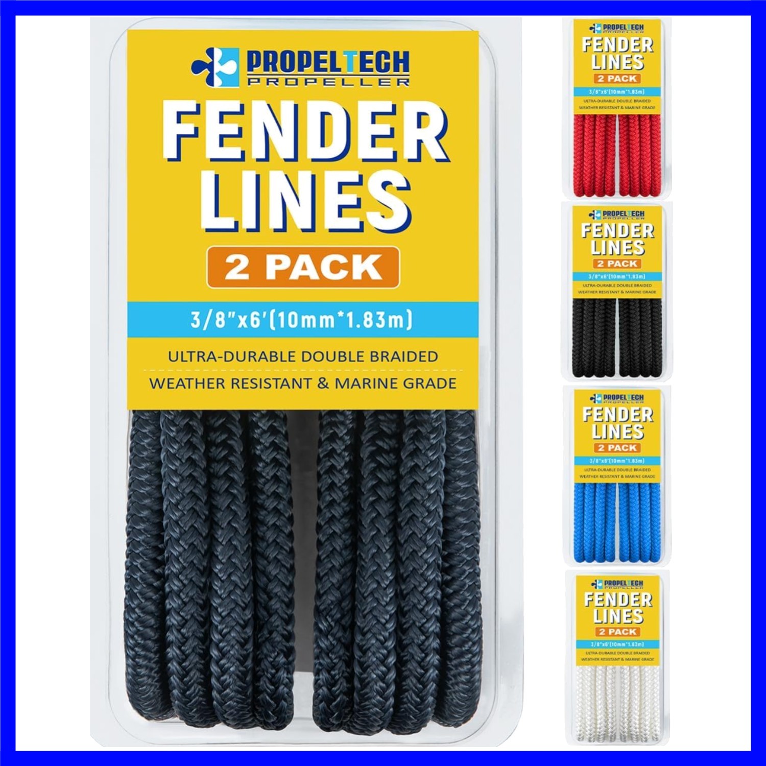 Durable 3/8" x 6' Marine-Grade Fender Lines with Hand-Stitched Eye Loop | 2 Pack
