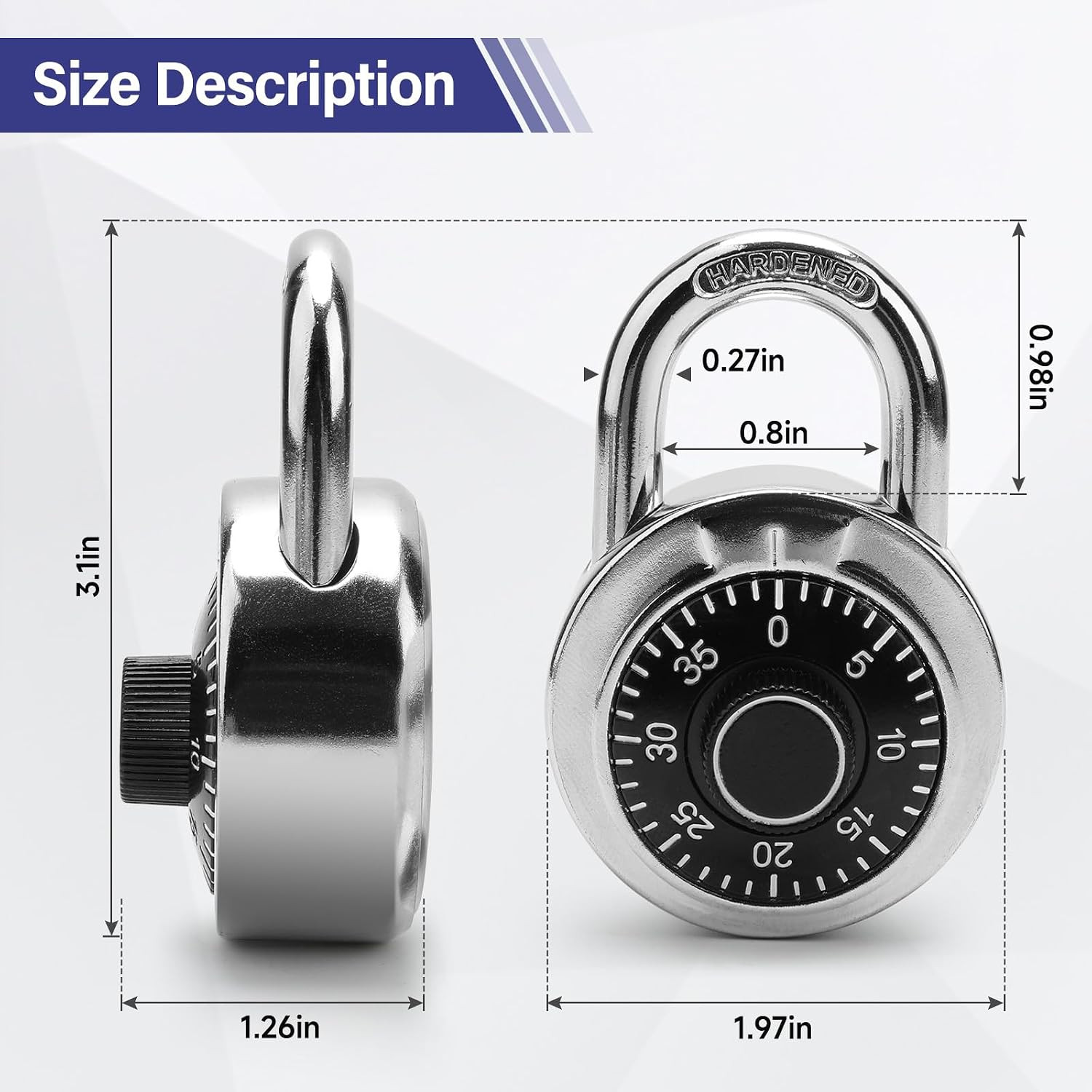 Mini Combination Padlock, 3-Dial Preset Code, Black, 1 Pack | Hardened Steel Sha