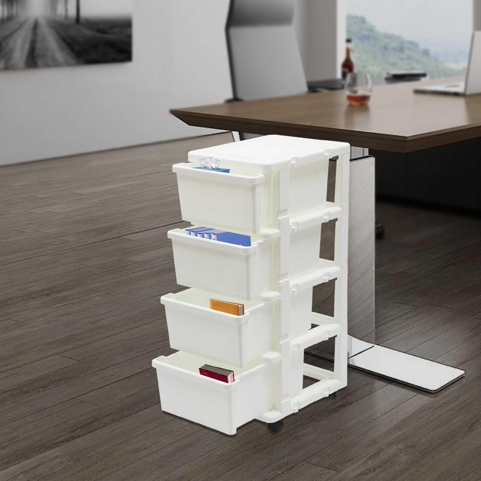 87.8cm(H) Document Storage Box Movable Office File Drawer Organizer W/ 4 Drawers