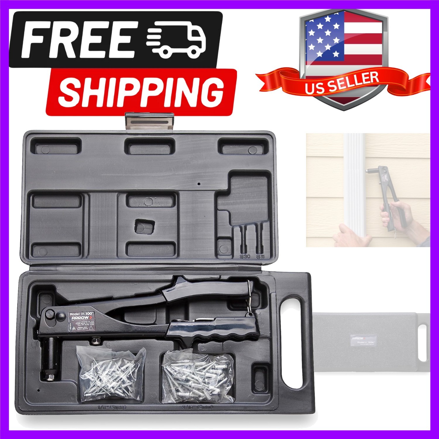 Arrow Rivet Tool Kit, Manual Riveter Set for Metal, Fabric, Leather, and Auto...