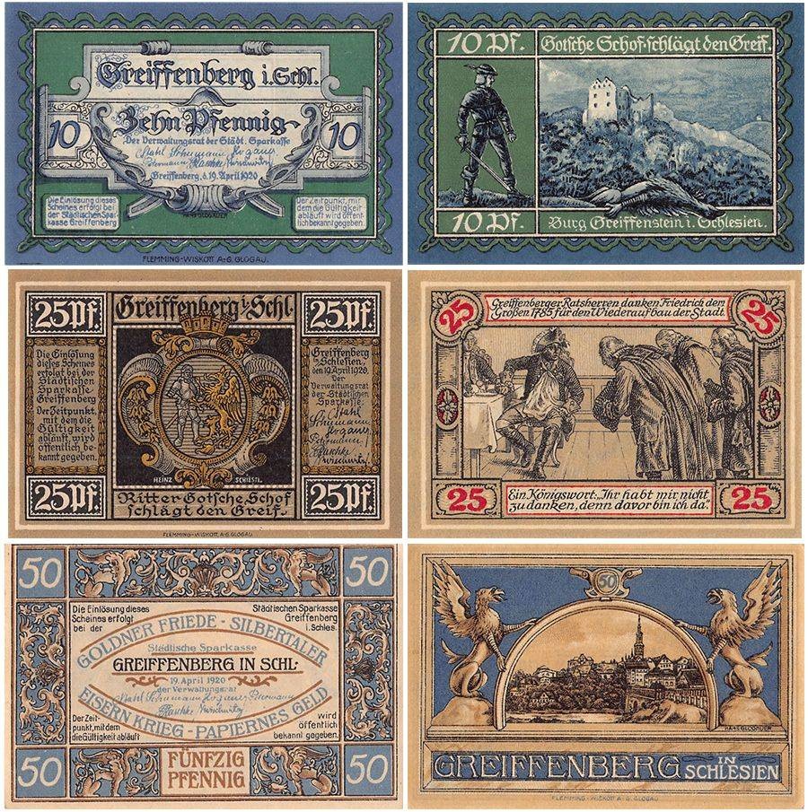 Greiffenberg 10-50 Pfennig 3 Pieces Notgeld Set, 1920, Mehl # 470.1, UNC